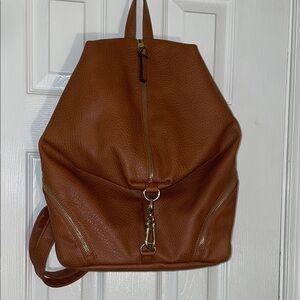 Brown Vegan Pebble Leather Backpack 15”X 13”X 5”